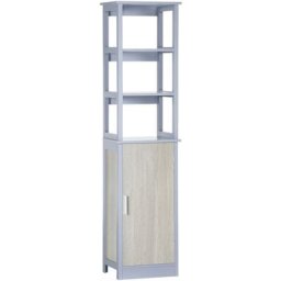 Meuble colonne rangement salle de bain avec placard et 3 étagères dim. 40L x 30l x 160H mdf gris et
