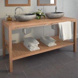 Meuble-lavabo de salle de bains | Meuble bas de salle de bain Teck massif 132x45x75cm 63996