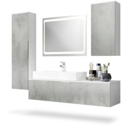 Ensemble de Meubles de bains complet Miroir led Armoire Beach Blanc - Façades en Aspect Béton Oxyde