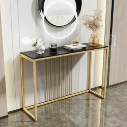 Table Console Entrée en Marbre Meuble d'Entrée Scandinave Pour Couloir Salon - Noir Doré