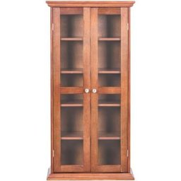 Armoire de Rangement pour cd à Double Porte en Verre Trempé avec Étagères Réglables, Armoire