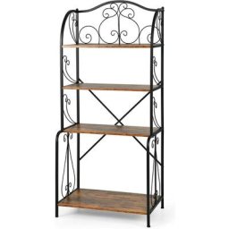 Tagère de Rangement à 4 Niveaux Style Industriel, Barre en Forme de x, Fixation Anti-Basculement,