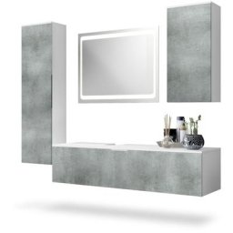 Ensemble de Meubles de bains complet Miroir led Armoire Beach Blanc - Façades en Aspect béton foncé
