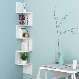 Wyctin - Hofuton Étagère d'angle à 5 Niveaux, Étagère en Forme Zigzag, Étagère Murale Bois pour