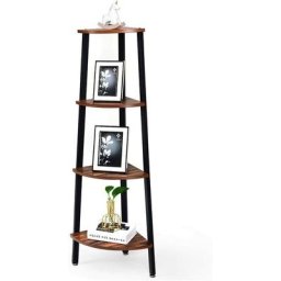 Tagère d'Angle en Bois à 4 niveaux Support de Meuble Bibliothèque Style Industriel Cadre Métal