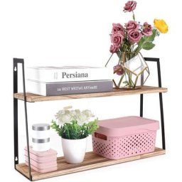 Unho - tagère Flottante Murale en Bois et Fer, Étagère Murale Vintage Support de Rangement pour