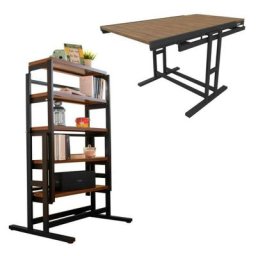 Etagère modulable (H125 x l78 x P62 cm) convertible en Table - style industriel - Marron