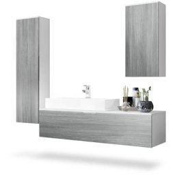 Vladon Ensemble de Meubles de bains complet Miroir LED Armoire Beach Blanc - Façades en