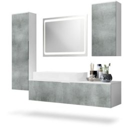 Ensemble de Meubles de bains complet Miroir led Armoire Beach Blanc - Façades en Aspect béton foncé