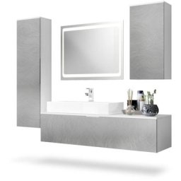 Vladon Ensemble de Meubles de bains complet Miroir LED Armoire Beach Blanc - Façades en Métal