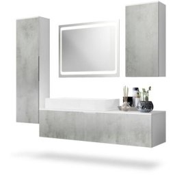 Vladon Ensemble de Meubles de bains complet Miroir LED Armoire Beach Blanc - Façades en Aspect