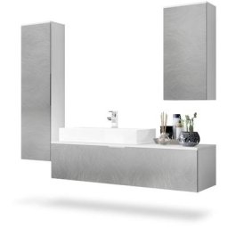 Ensemble de Meubles de bains complet Miroir led Armoire Beach Blanc - Façades en Métal rugueux avec