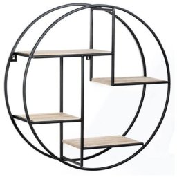 Idmarket - Etagère murale ronde lily 4 niveaux bois et métal épais design industriel - Naturel