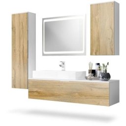 Ensemble de Meubles de bains complet Miroir led Armoire Beach Blanc - Façades en Chêne Nature avec