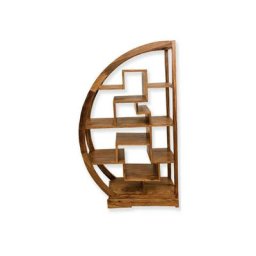 Dmora - Bibliothèque arrondie en bois massif avec étagères asymétriques à l'intérieur, couleur