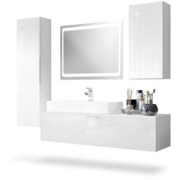 Ensemble de Meubles de bains complet Miroir led Armoire Beach Blanc - Façades en Blanc haute
