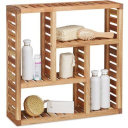 Relaxdays - Etagère murale salle de bain bois de noyer bibliothèque 5 compartiments salon couloir
