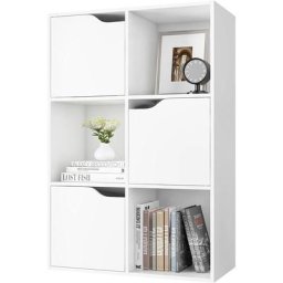 Bibliothèque Blanc Meuble de Rangement avec 3 Portes Etagere Rangement avec 6 Compartiments Étagère