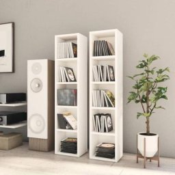 Lot de 2 Meubles de Rangement cd/dvd | Meubles Étagère Blanc 21x16x93,5 cm Aggloméré 21531 - Blanc