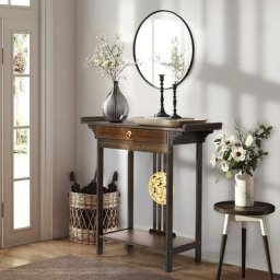 Console Meuble Entrée Bambou: Table Console Entrée Bois Vintage Couloir de Salon Meuble d'Entrée de
