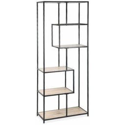 Etagère en métal noir et décor bois - Loft - bibliothèque 6 niveaux, L 77 x l 33 x H 185cm - Noir