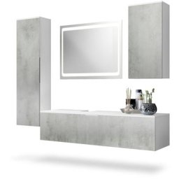 Ensemble de Meubles de bains complet Miroir led Armoire Beach Blanc - Façades en Aspect Béton Oxyde