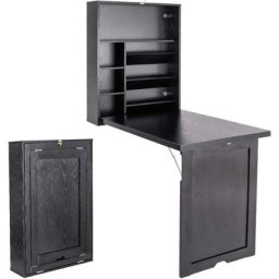 COSTWAY Bureau Mural Rabattable,Table Murale Pliable en MDF Meuble de Rangement avec Etagère
