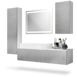 Ensemble de Meubles de bains complet Miroir led Armoire Beach Blanc - Façades en Métal rugueux avec
