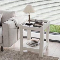 Meerveil Table d'Appoint, avec 2 Étagères de Rangement, Verre Trempé Moderne, pour Salon Chambre