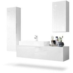 Ensemble de Meubles de bains complet Miroir led Armoire Beach Blanc - Façades en Blanc haute