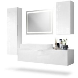 Ensemble de Meubles de bains complet Miroir led Armoire Beach Blanc - Façades en Blanc haute