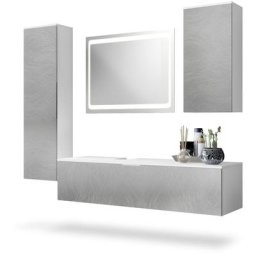 Ensemble de Meubles de bains complet Miroir led Armoire Beach Blanc - Façades en Métal rugueux sans