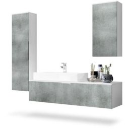 Ensemble de Meubles de bains complet Miroir led Armoire Beach Blanc - Façades en Aspect béton foncé