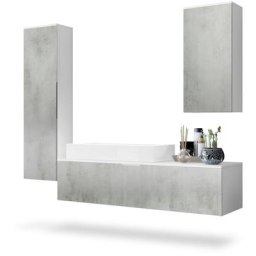Ensemble de Meubles de bains complet Miroir led Armoire Beach Blanc - Façades en Aspect Béton Oxyde