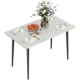 Table à Manger en Marbre - 120x70cm Grande Tables de Cuisine 6 Personnes Meubles de Salle à Manger