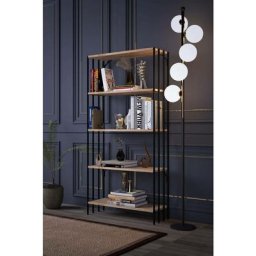 Cotecosy - tagère bibliothèque style industriel Saenus Bois clair et Métal Noir - Bois / Noir