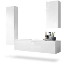 Vladon Ensemble de Meubles de bains complet Miroir LED Armoire Beach Blanc - Façades en Blanc haute