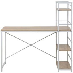 Rebecca Mobili Table bureau pc avec bibliothèque Blanc Beige Bois Métal Moderne