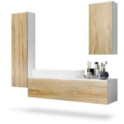 Ensemble de Meubles de bains complet Miroir led Armoire Beach Blanc - Façades en Chêne Nature avec