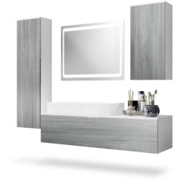 Ensemble de Meubles de bains complet Miroir led Armoire Beach Blanc - Façades en Avola-Anthracite