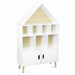 Etagère bibliothèque maison pour enfant - Tobias- Bois massif en pin naturel blanc - 3 niveaux, 8