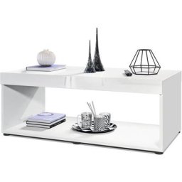 Table basse Pure, table de salon en caisson, blanc mat - haute brillance - Plateau et bordures en