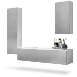Ensemble de Meubles de bains complet Miroir led Armoire Beach Blanc - Façades en Métal rugueux sans