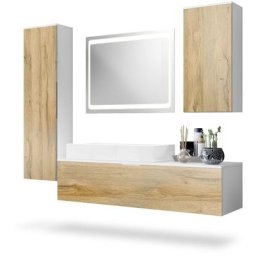 Ensemble de Meubles de bains complet Miroir led Armoire Beach Blanc - Façades en Chêne Nature avec