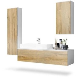 Ensemble de Meubles de bains complet Miroir led Armoire Beach Blanc - Façades en Chêne Nature avec