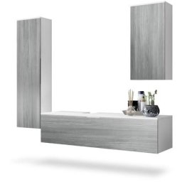 Ensemble de Meubles de bains complet Miroir led Armoire Beach Blanc - Façades en Avola-Anthracite