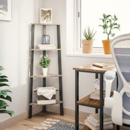 Meerveil Étagère d'Angle Vintage, Meuble de Rangement pour Bureau à 4 étages, Bibliothèque d'Angle,