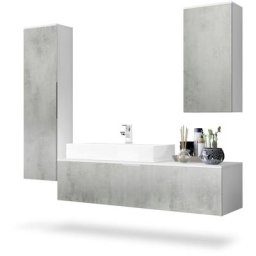 Ensemble de Meubles de bains complet Miroir led Armoire Beach Blanc - Façades en Aspect Béton Oxyde