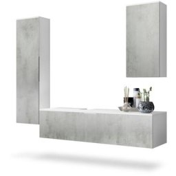Ensemble de Meubles de bains complet Miroir led Armoire Beach Blanc - Façades en Aspect Béton Oxyde
