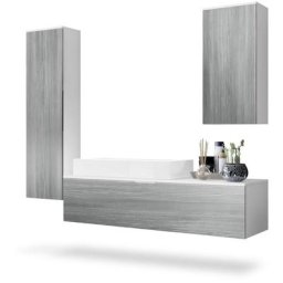 Ensemble de Meubles de bains complet Miroir led Armoire Beach Blanc - Façades en Avola-Anthracite